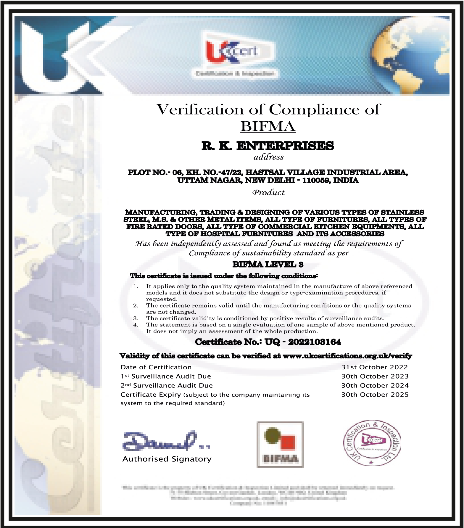 ISO 14001:2015 Environmental Management System Certificate