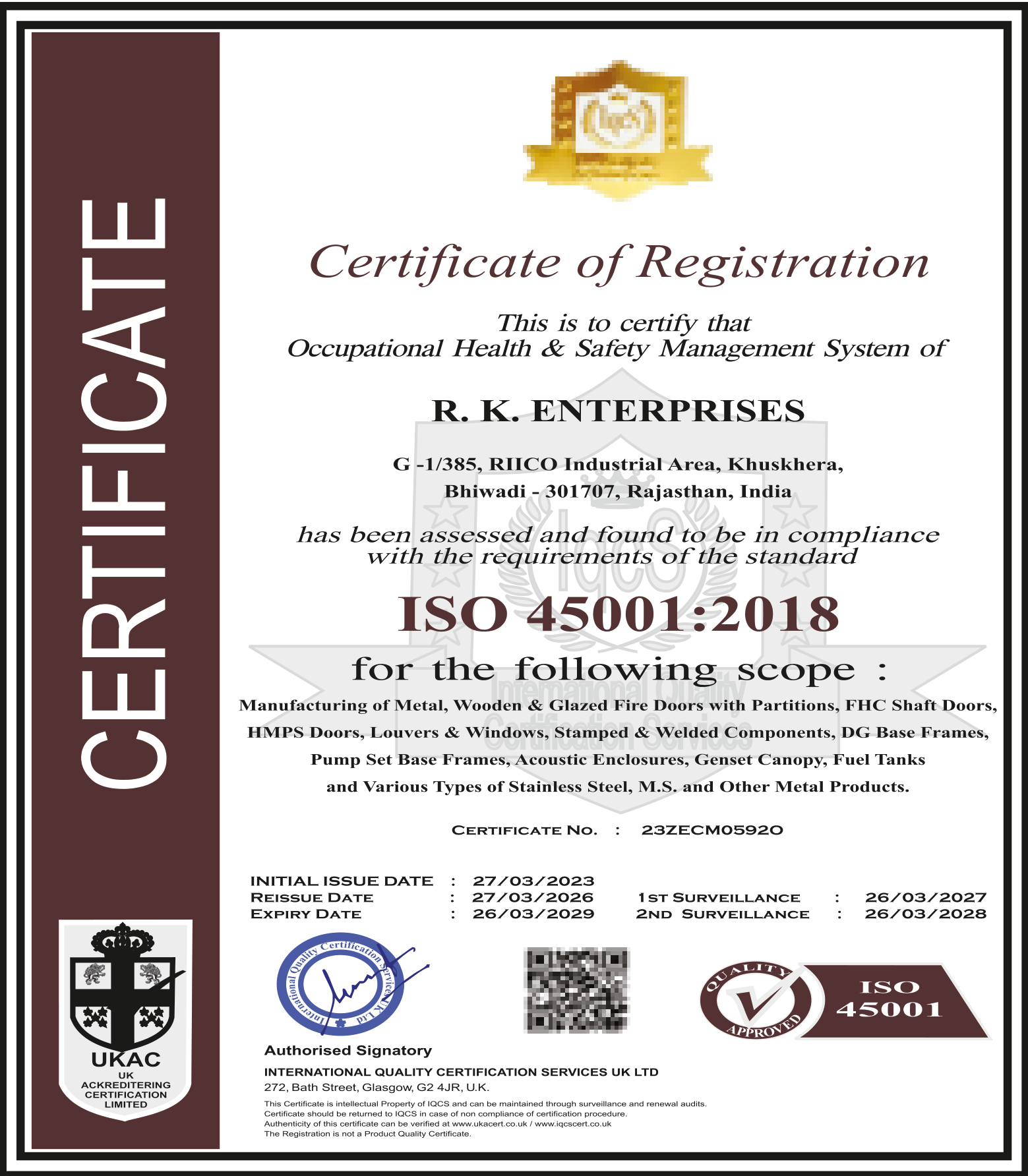 ISO Compliance UKAC Accredited Certificate