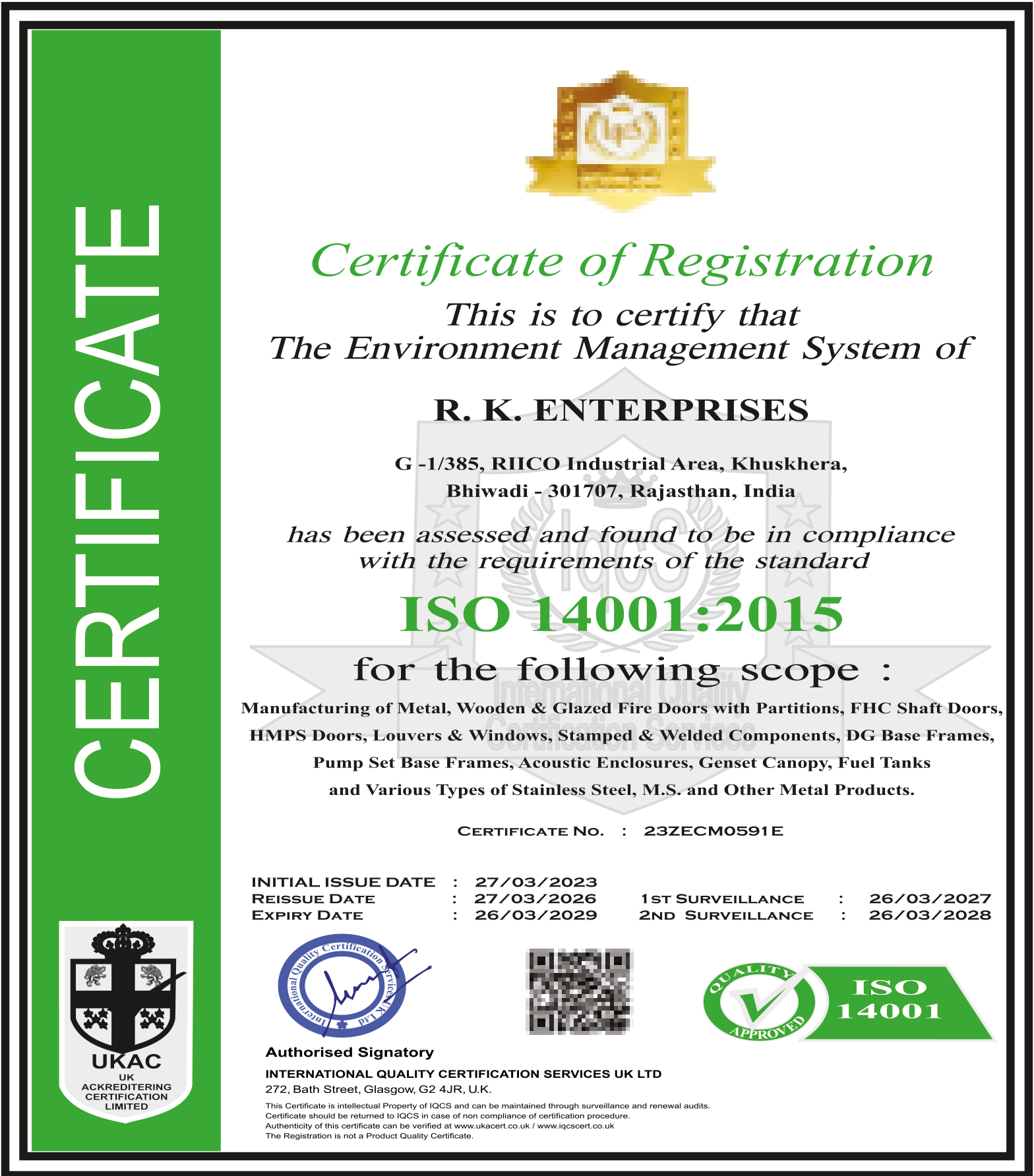 NSIC Govt. of India Registration Certificate