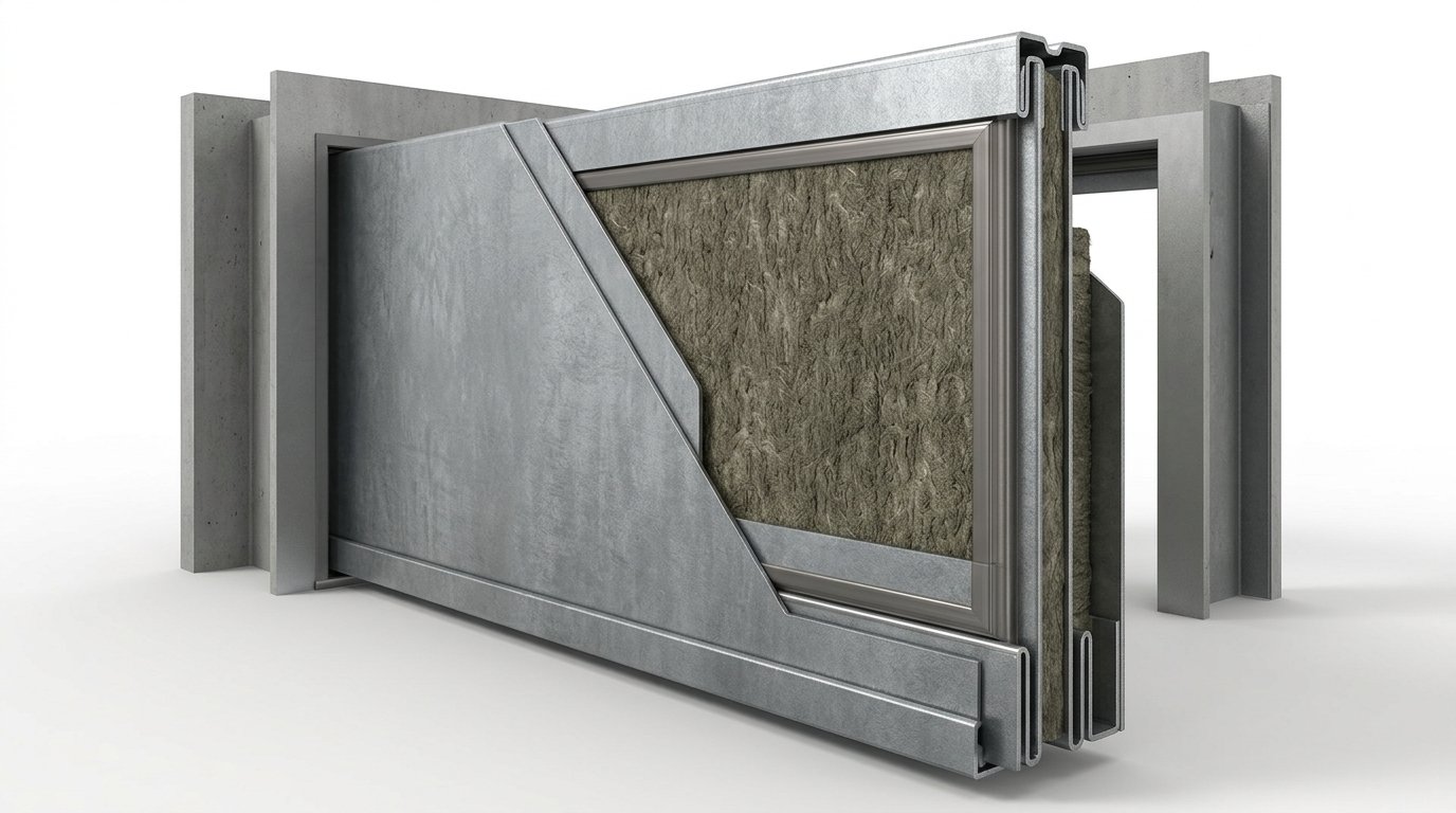 3D Engineering Cutaway of Steel Fire Rated Door Construction