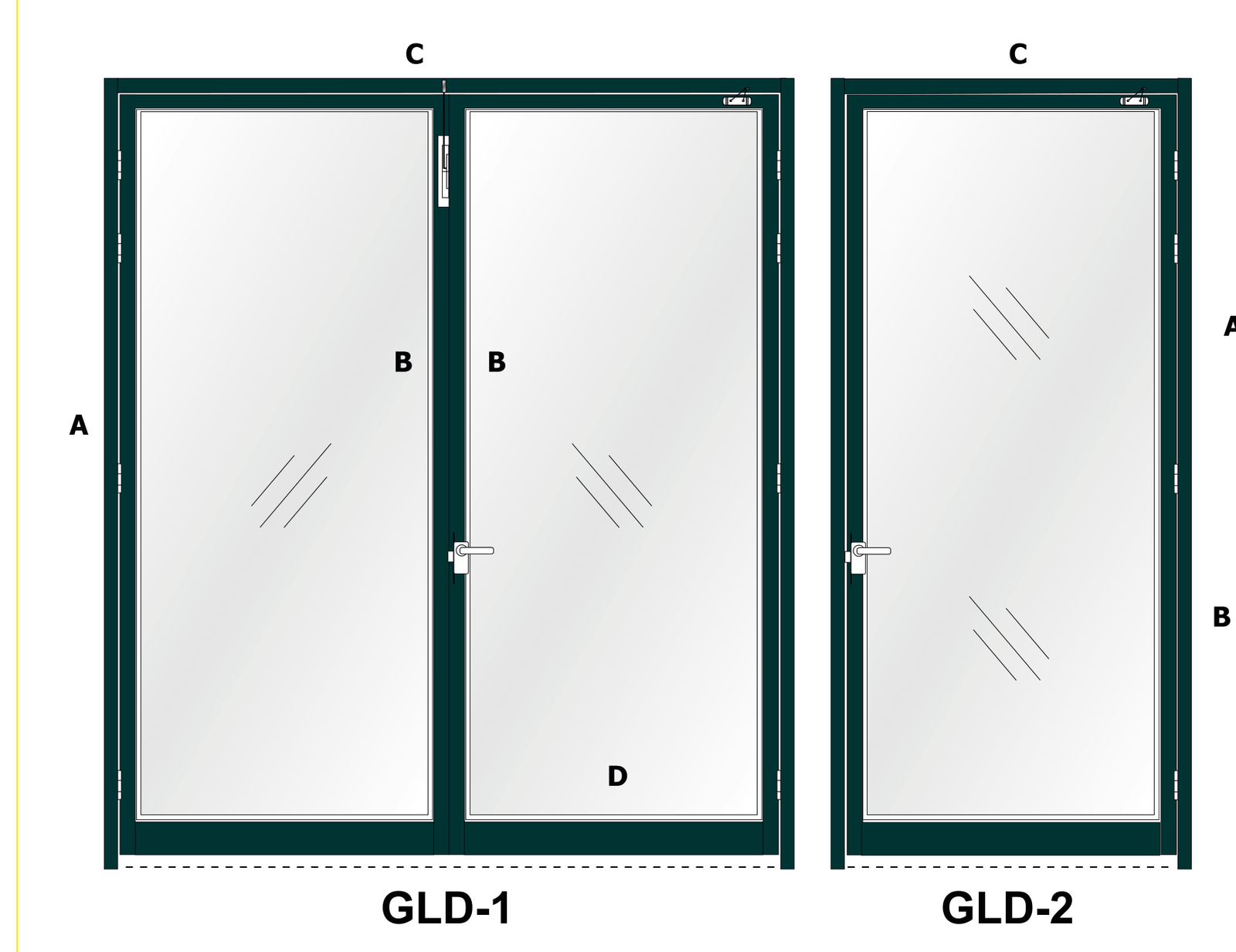 GLD-1 and GLD-2 Glazed Metal Fire Door Elevation